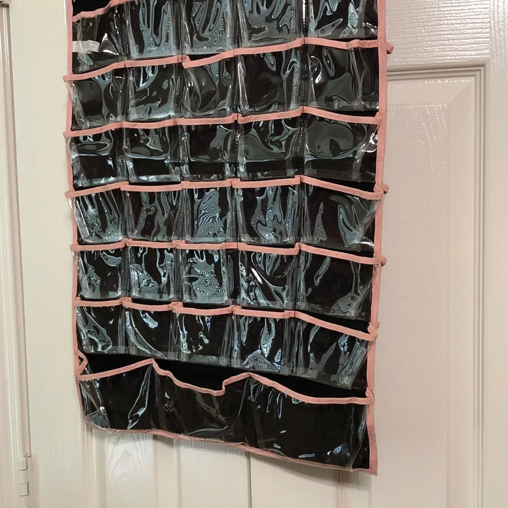 Over-the-Door Jewelry Organizer Black Double Side Multi Clear Pockets